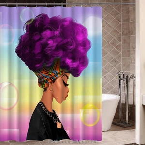 Image of Afro Bubble Girl Shower Curtains African Art Bath Decor Mildew Resistant Waterproof Polyester Fabric Shower Curtain