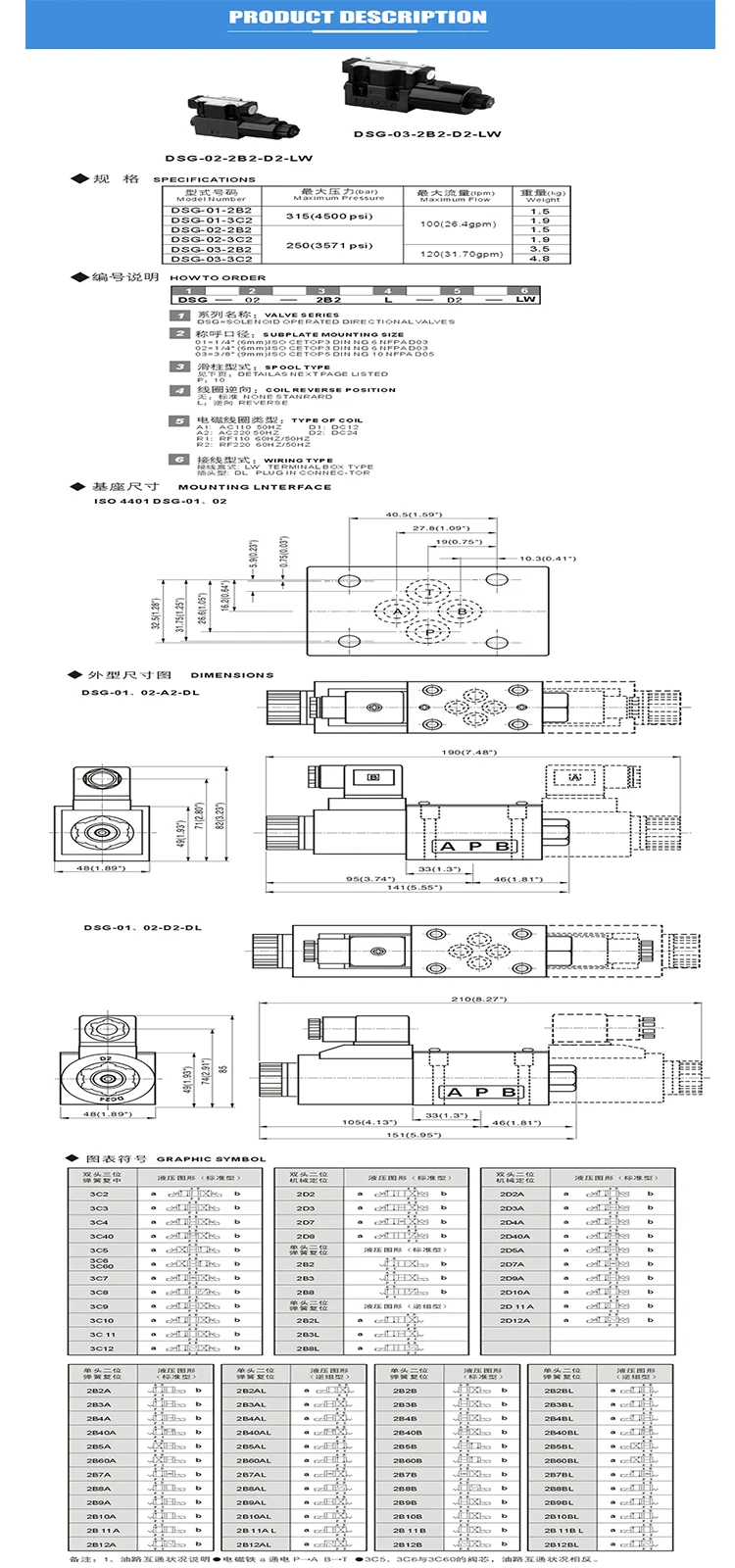 DSG-01-2B2 hydraulic Yuken directional solenoid control valve direct operated