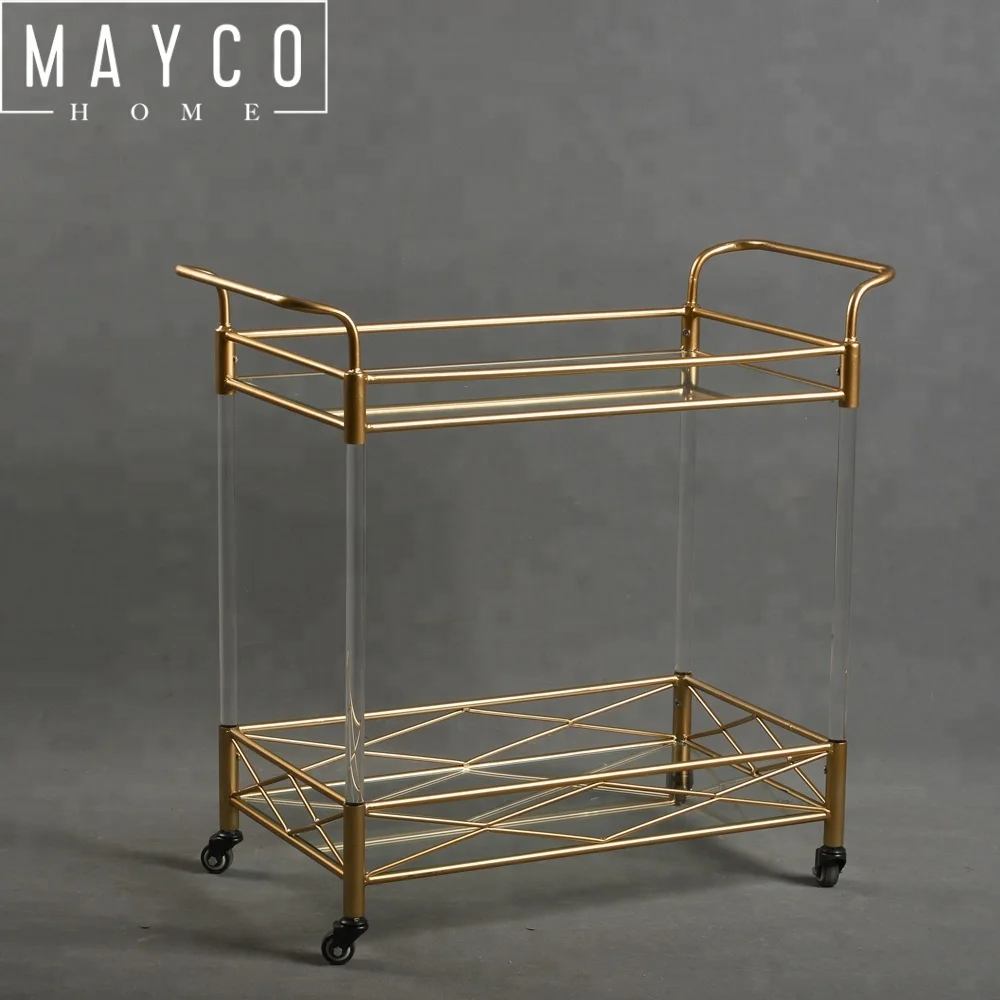
MAYCO Home Bar Furniture Metal Modern Bar Tea Wine Holder Serving Cart With Tempered Clear Glass  (60738513166)