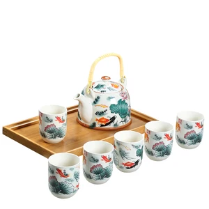 Image of Chinese Style Printed Ceramic Custom Coffee Tea Pot Sets With Cups