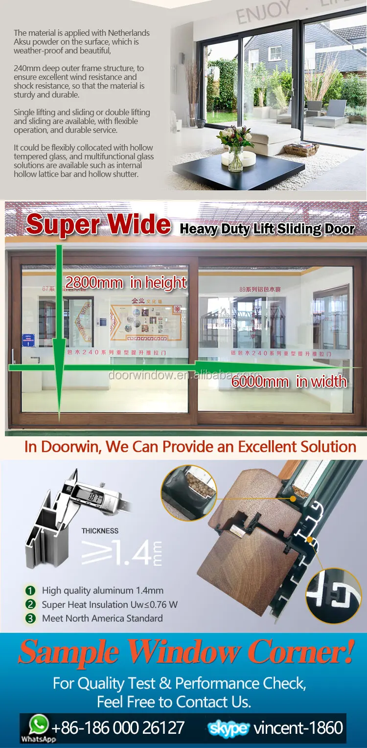 Doorwin shenzhen glass products natural finished lift sliding door with security shutters