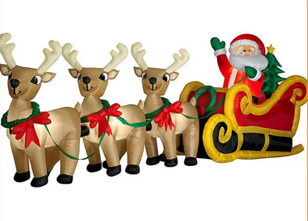 Outdoor Santa In Sleigh With Reindeer Inflatable Santa With Sleigh And ...