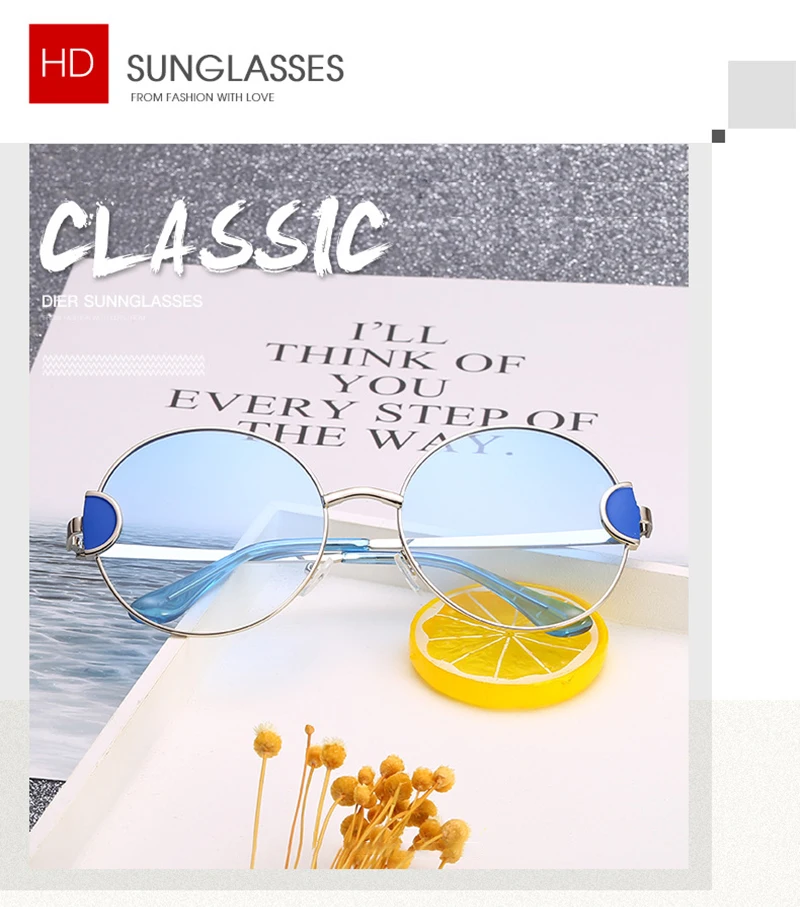 2019 Colorful Ocean Lens PC Round Frame Women Shades Ladies Sunglasses