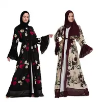 

Luxury Muslim Embroidery Floral Abaya Full Dresses Flare Sleeve Cardigan Kimono Long Robe Tunic Middle East Ramadan Arab Islamic