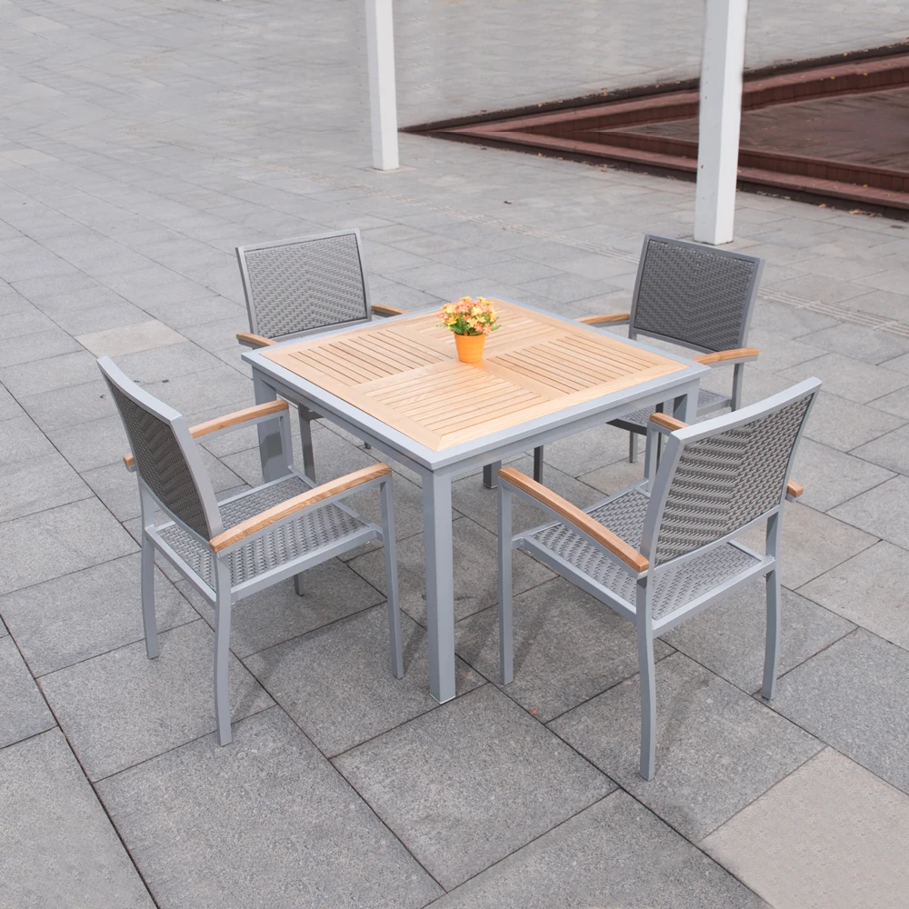 High Quality Aluminum Outdoor Tables Teak Wood Garden Sqauare