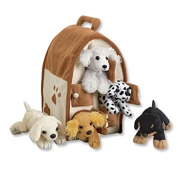 plush dog house with puppies