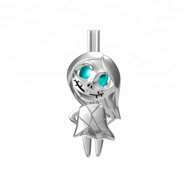 

jack and Sally pendant pearl necklace cage locket 925 silver skull jewelry