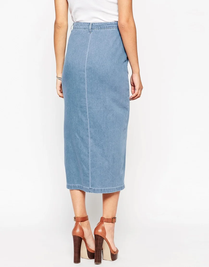 Custom 100% Cotton Long Denim Skirts With Patch Pockets/denim Midi ...