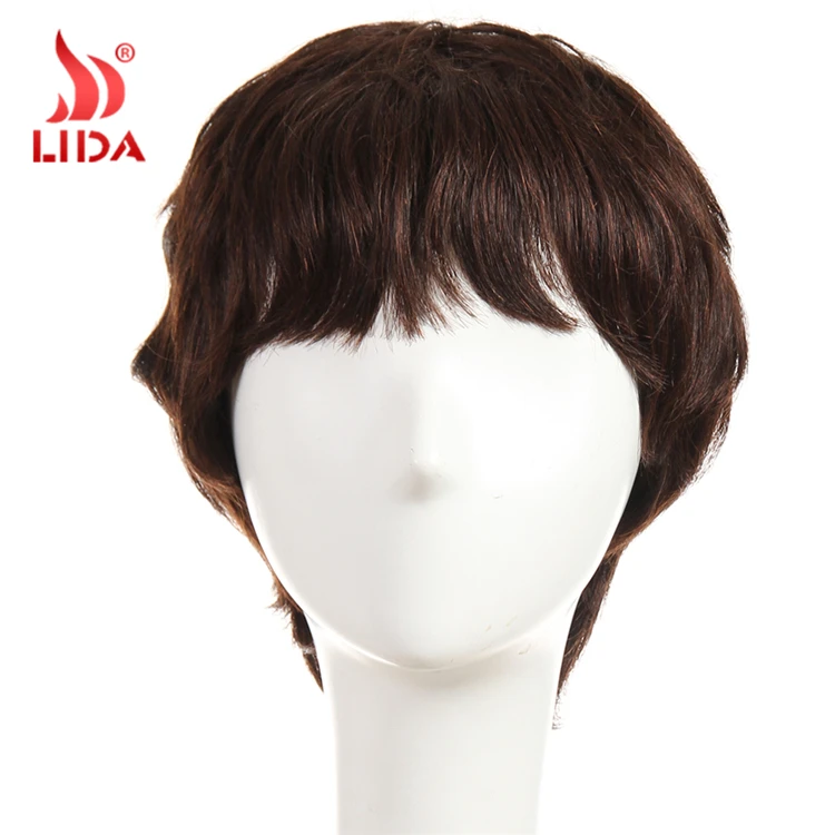 

Lida Brazilian human hair wig short curls pixie natural brown 6384 Wig