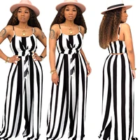 

New Arrival Summer Ladies Rompers 2 Colors Strap Sleeveless Casual Wide Leg Striped Jumpsuit For Women