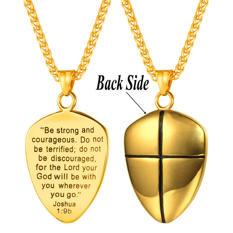 

U7 316L stainless steel 18k gold plated bible cross shield necklace inspirational for men