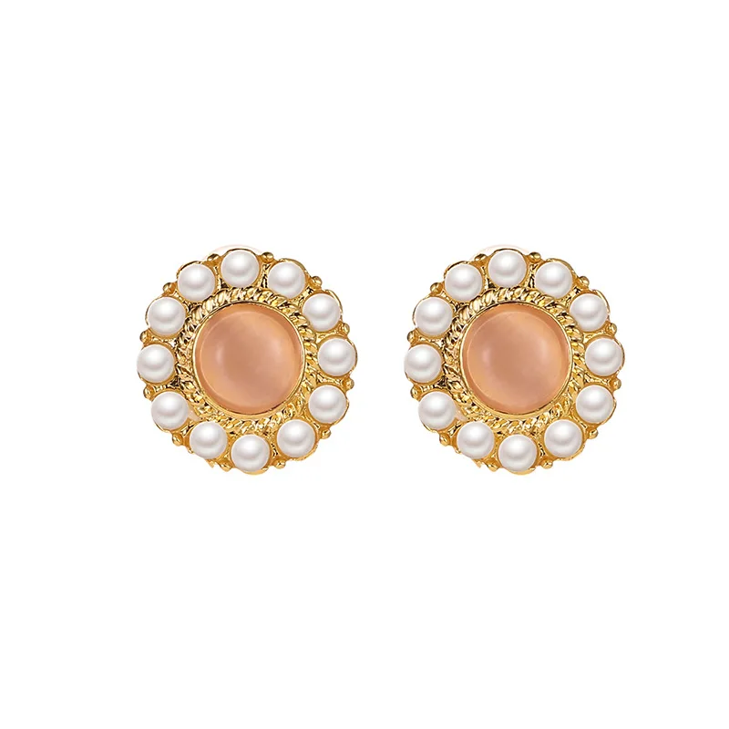 

Fashion Elegant French Pearl Temperament Earring Gold Round Exquisite Opal Stud Earrings For Women (KER377), Same as the picture