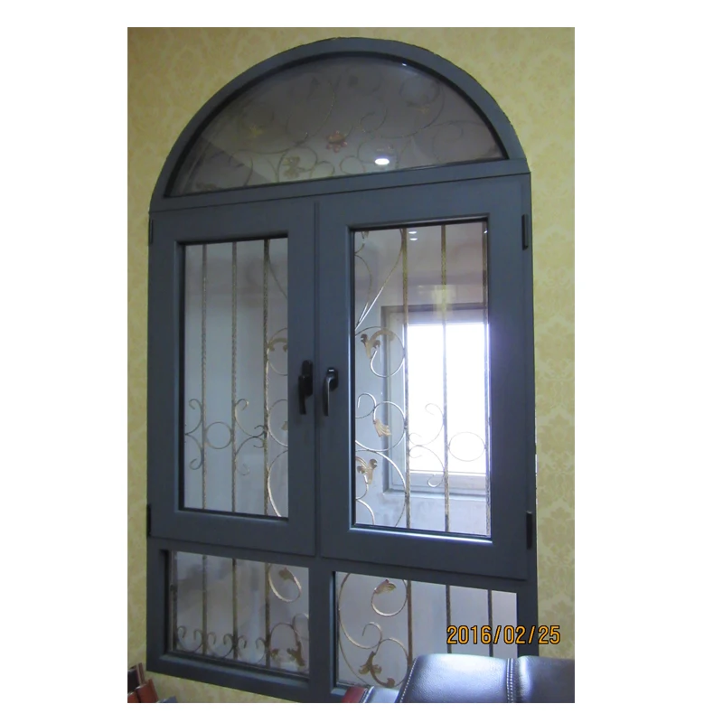 Powder Coated Size Customized Nigeria Casement Window With Arch Design