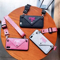 

2019 new Luxury PINK Glitter Embroidery Leather Case for iPhone 7 7Plus bling phone wallet Case For iphone XS Max X 8 6 6s