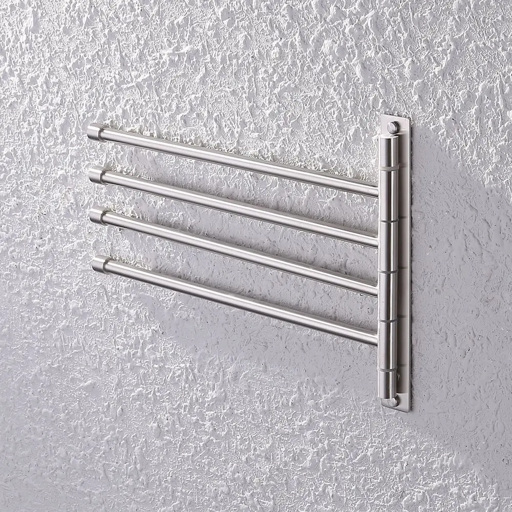 
Bath Towel Holder Swing Out Towel Bar SUS 304 Stainless Steel Bathroom Hand Towel Rack 4-Bar Folding Arm Swivel Hanger Wall Moun 