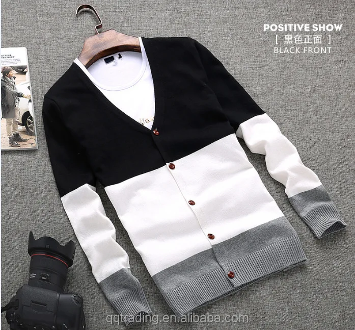 

Factory wholesale and retail black white striped model cardigan sweater for men, Gray;light blue;black