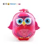 High quality eco-friendly owl picture 2 wheels school backpack kids luggage trolley case with flashlight