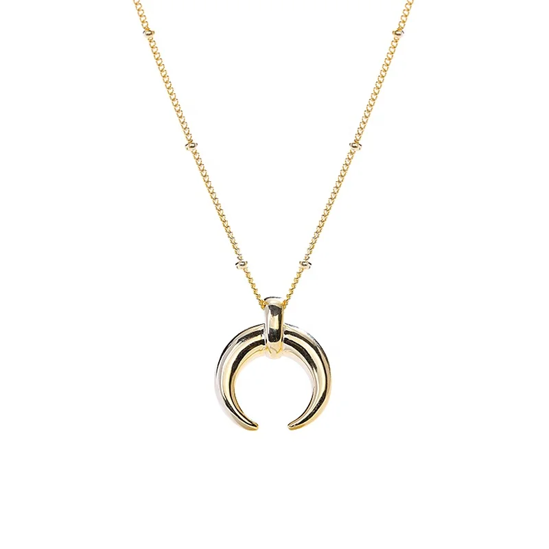 

A203A 18K Gold Jewellery Fashion Moon Pendant Necklace 925 Sterling Silver Tusk Upside Down Crescent Moon Necklace