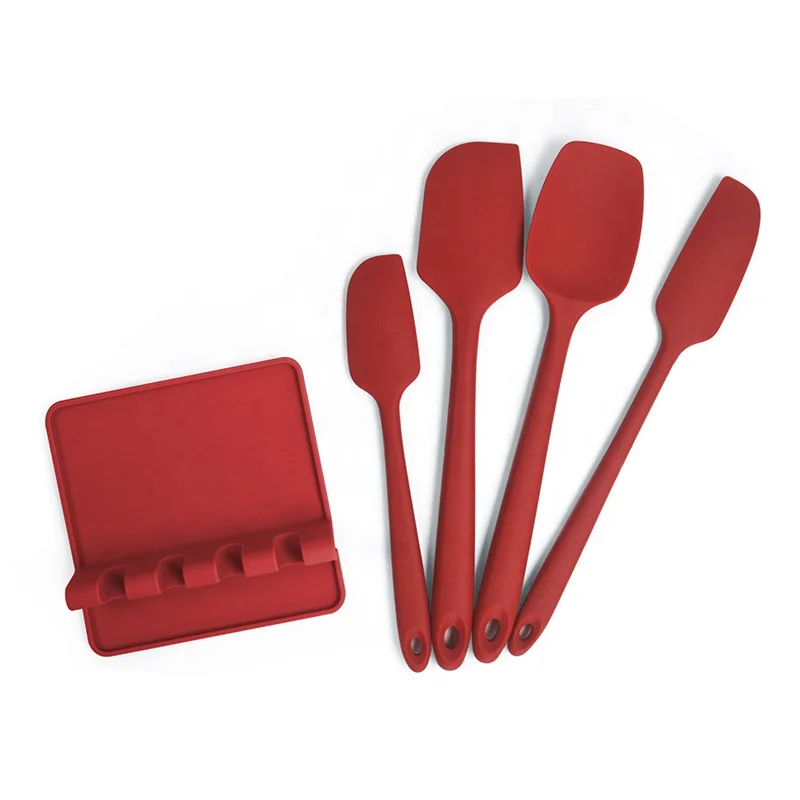 

5-Pcs Kitchen Utensils Set Seamless Design Pro-Grade Non-Stick Silicone Spatulas, Mint, pink