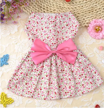 

Fashion Beautiful Pink Blue Flower Bowknot Pet Puppy Apparel Small Dog Cat Clothes Wedding Dress Summer Dress S-XL