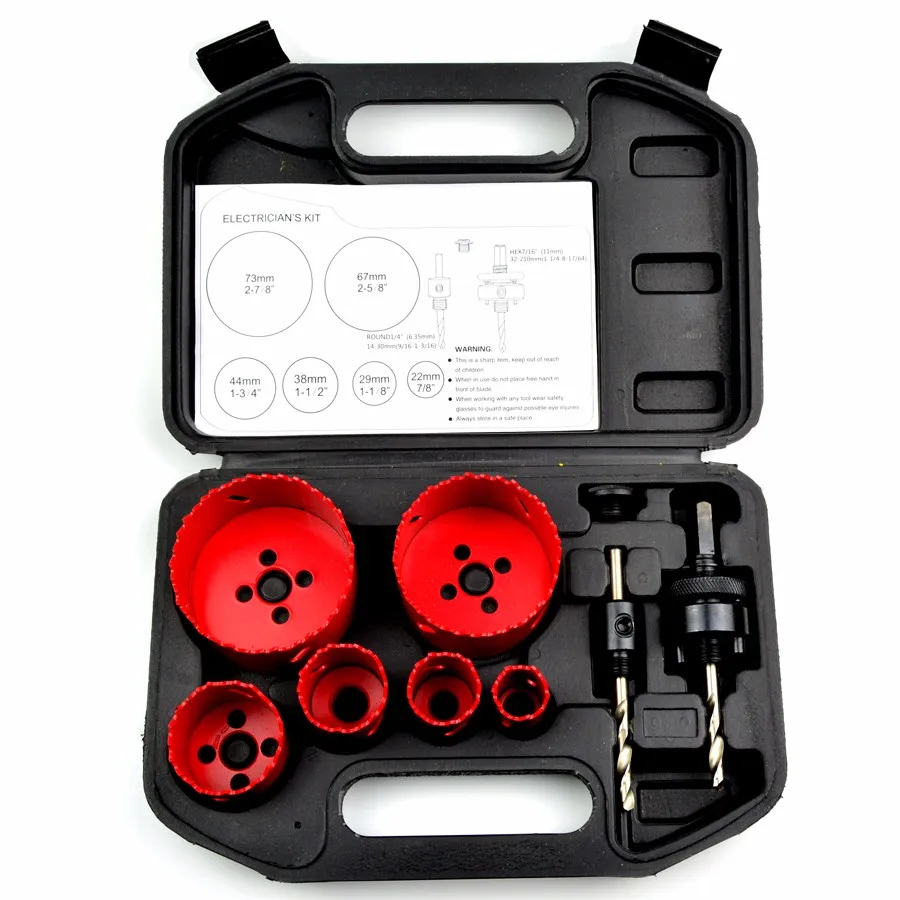 9pcs 22mm73mm Hole Saw Sets,Hss Bimetal Holesaw Cutter With Arbor 2