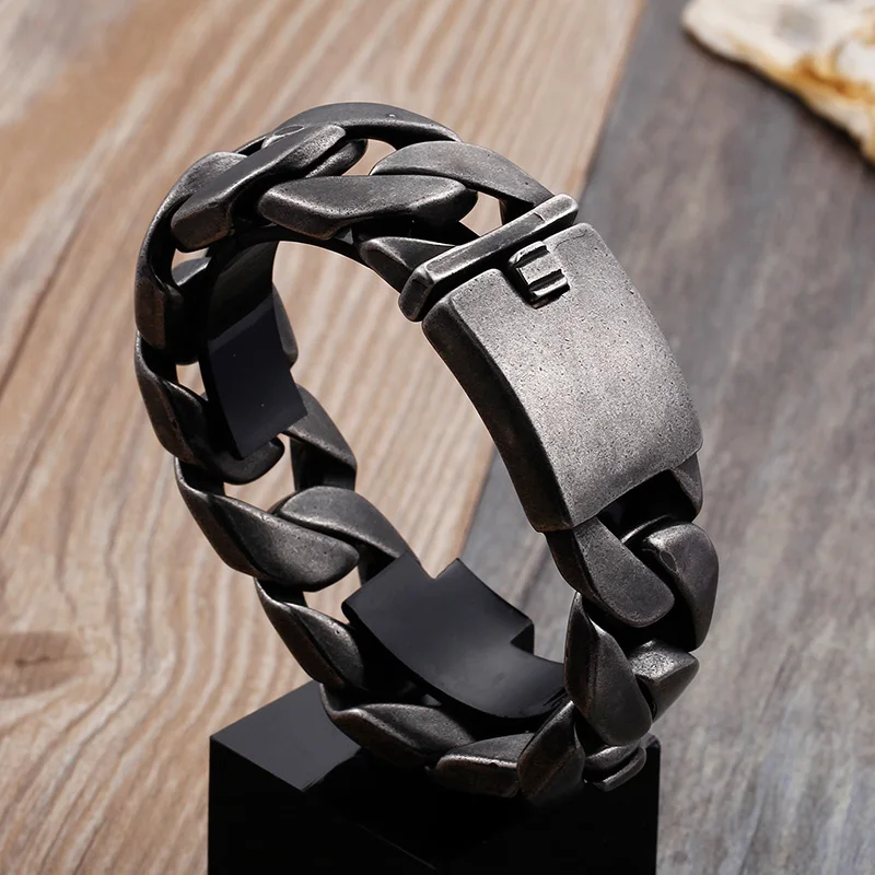 KALEN 316L Stainless Steel 22cm Heavy Chunky Homme Bracelets Matte Link Chain Bracelets Jewelry