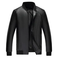 

wholesale mens PU leather jaket black jackets with rib neck&cuff