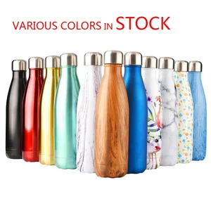 Image of School sport thermos vacuum bottle 500 ml wood grain stainless steel cola bottle