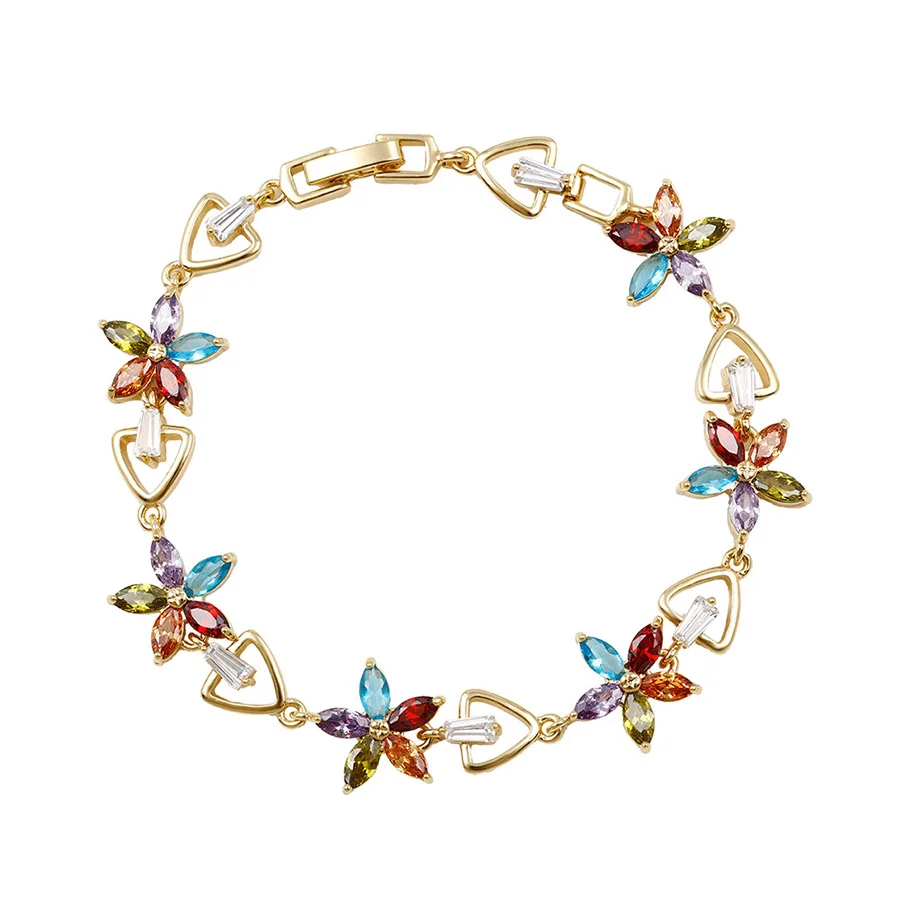 

74646 china charm 14k gold plated brass bracelet flower shaped alloy popular bracelet