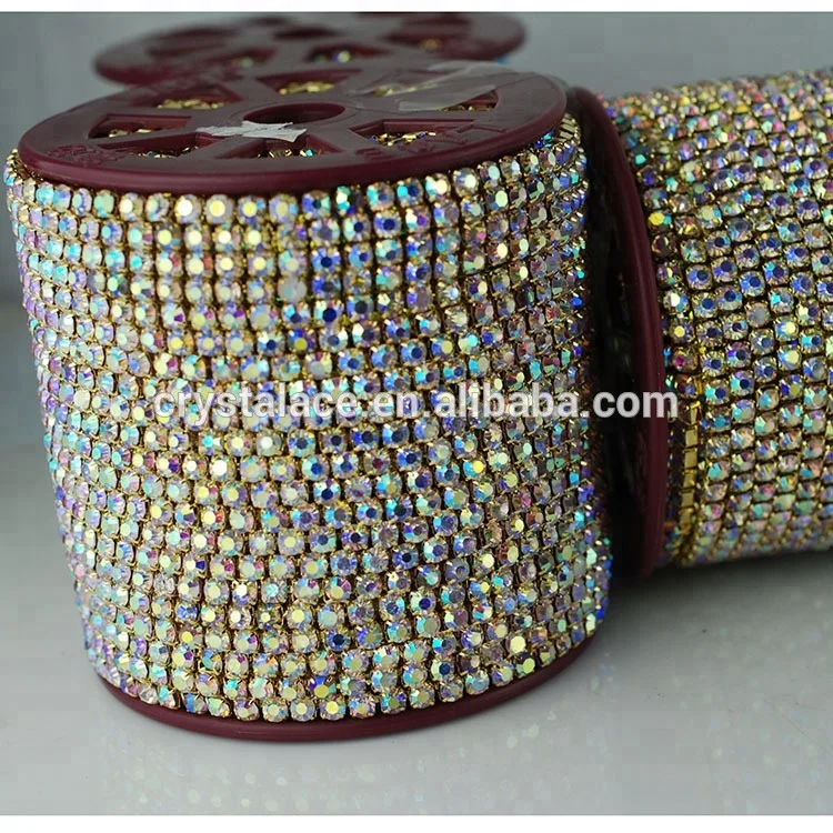 

crystal AB gold chain rhinestones close cup chain