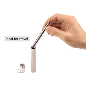 Image of Collapsible Drinking Straw With Case And Cleaning Brush Telescopic Foldable Straw Stainless Steel Eco