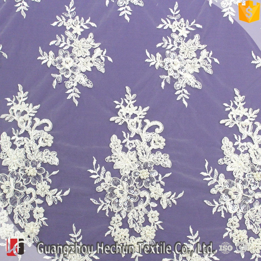

WHF-365 Hechun hot sale 3d bridal beads lace fabric fashion design, White;black
