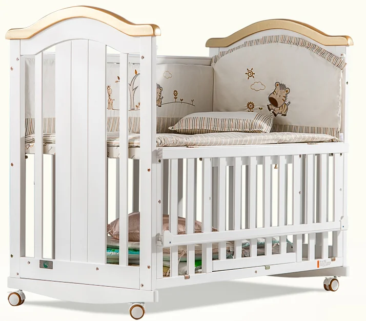 Pine Solid Wood Baby Furniture Two Gears Adjusted Wooden Baby Cot With