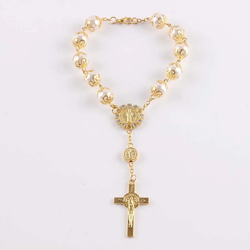 Ins Amazon Hot Sale Religious Catholic Communion Cup   Cross  Charm Crochet Rosary Bracelet for Women and Mens Prayer Gifts