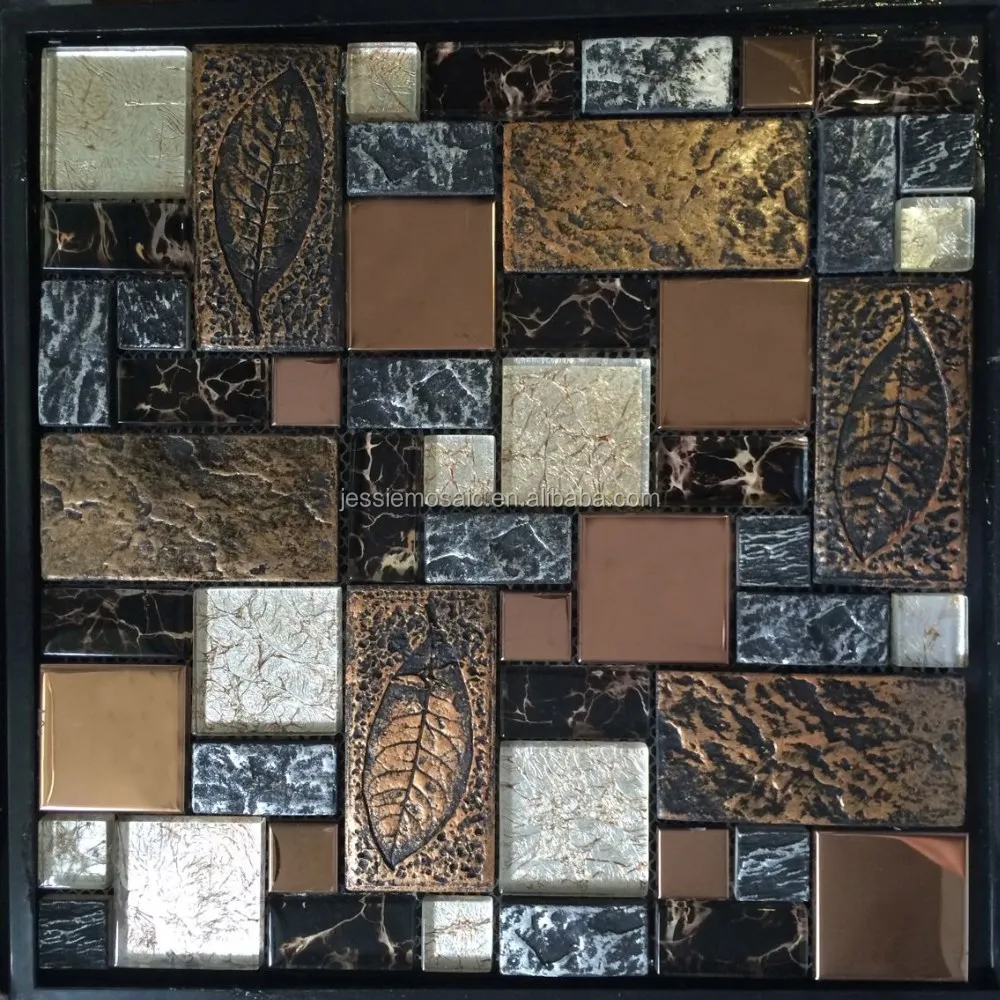 Js rustico mattone di vetro miscela di resina e mosaico in metallo ...