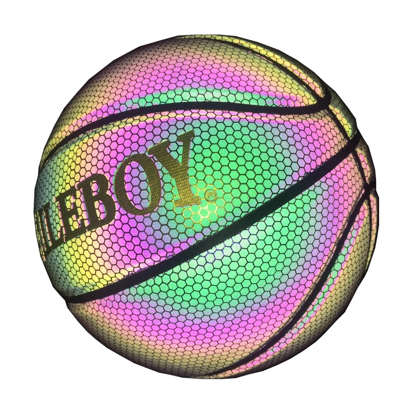 

Glow in The Dark Freestyle Reflective Basketball Ball Offical Size 7 Natural Rubber and Butyl Composite Leather any Colors Match