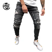 

2020 Fashion slim fit ripped jeans criminal grey pencil trousers