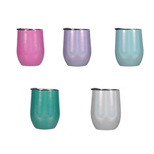 Image of 12oz rainbow paint wine tumbler double wall vacuum insulated egg cup with lid For Coffee/Cocktail/Champagne