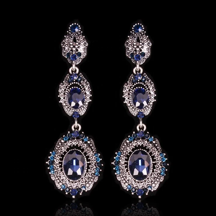 

2019 Wholesale New Vintage African Earring Burnish Silver Gold Plated Multicolored Rhinestone Crystal Statement Stud Earrings