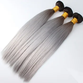 2016 New Products 1b Grey Brazilian Virgin Human Hair Weft Straight Dark Root Black To Gray Human Hair Extensions Buy Dark Root Weave Dark Roots