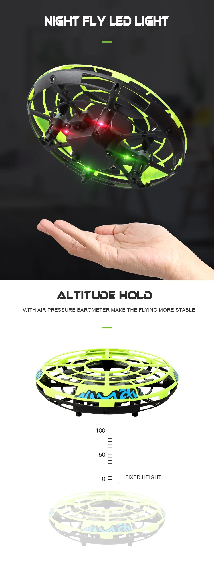 Interactive Hand Motion Control Height Hold RC Drone with Obstacle Avoidance Sensor Throw to Fly