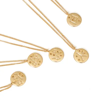 

18K Gold Vertical Scorpio Zodiac Necklace 12 Constellatory Horoscope Brass Necklace for Women Gift