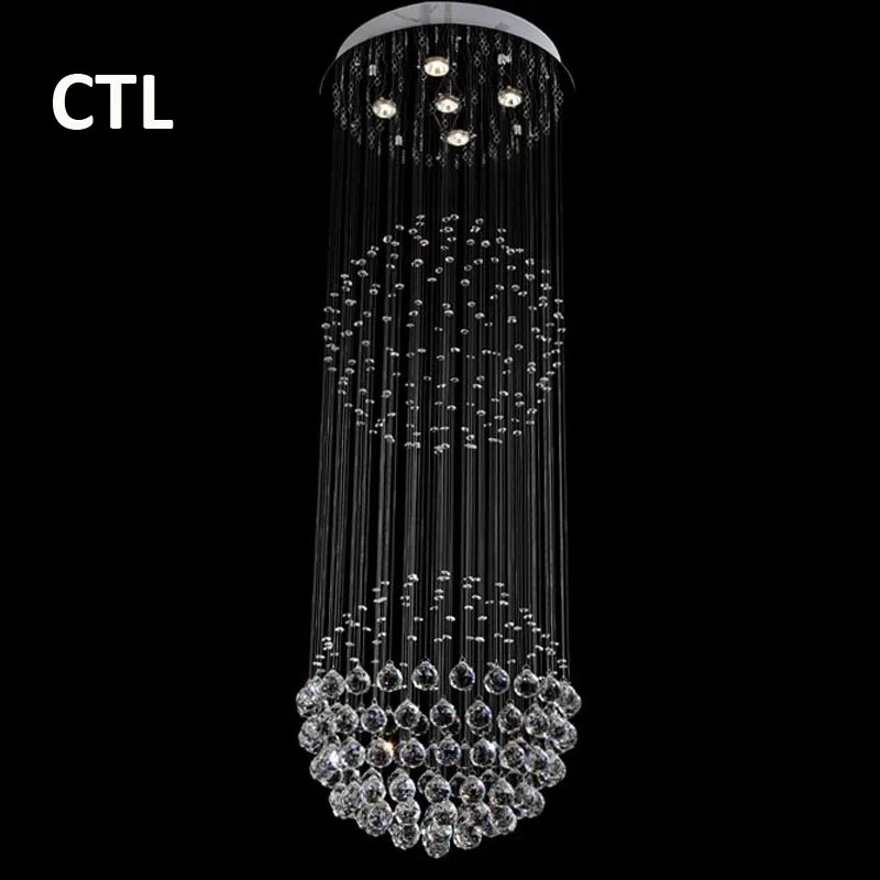 

High ceilings large long led pendant light European hot chrome hanging lamp staircase spiral modern luxury k9 crystal chandelier