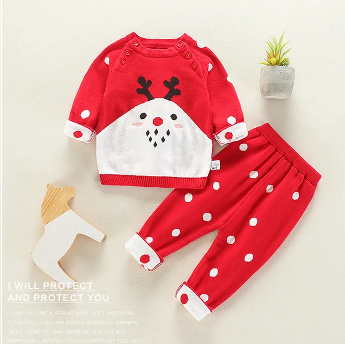 

Sweater baby set infant autumn Christmas sweater winter newborn bottoming clothes baby clothes set, As pictures