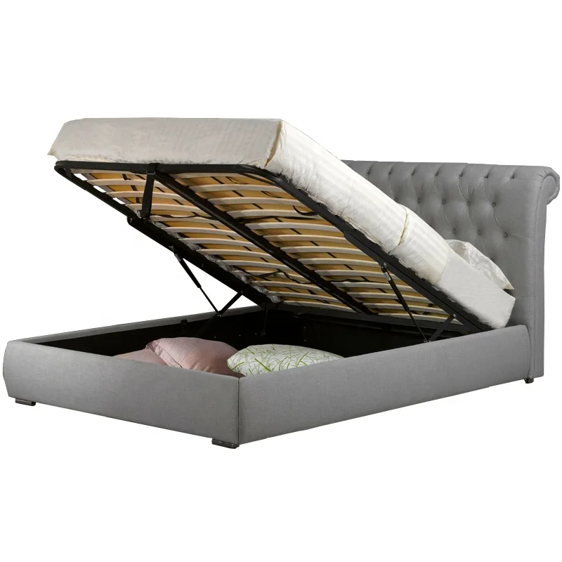 
Cushion Upholstered Headboard Bed Frame Wooden Double Bed Designs with Storage 