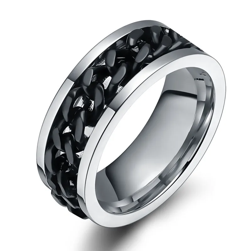 

Cool Black Rotatable chain Ring Men's Punk Rock Ring Titanium Steel Party Jewelry Rings For Male