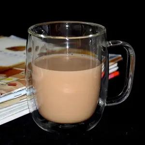 Image of Customize design double wall glass coffe/tea cup with handle