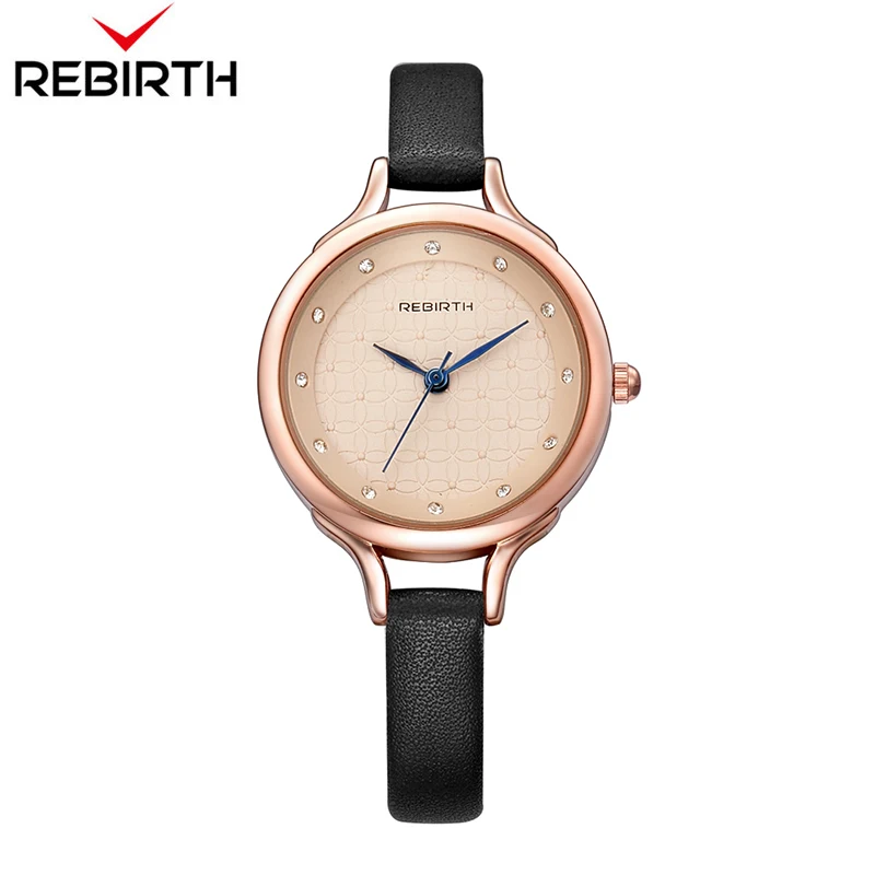 

REBIRTH Fashion Luxury Brand Watch Women Leather Quartz Ladies Watches Hour montre femme relogio feminino Dress Rhinestone Watch, N/a