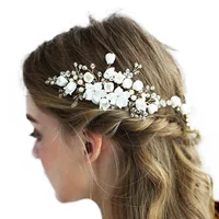 

Women Prom Party Handmade Ceramic Flower Bridal Jewelry Set Crystal Headpiece Wedding Hair Accessories