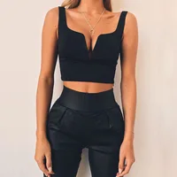 

Black deep v neck summer sexy crop top Women white strap short tank Female red sleeveless party club top